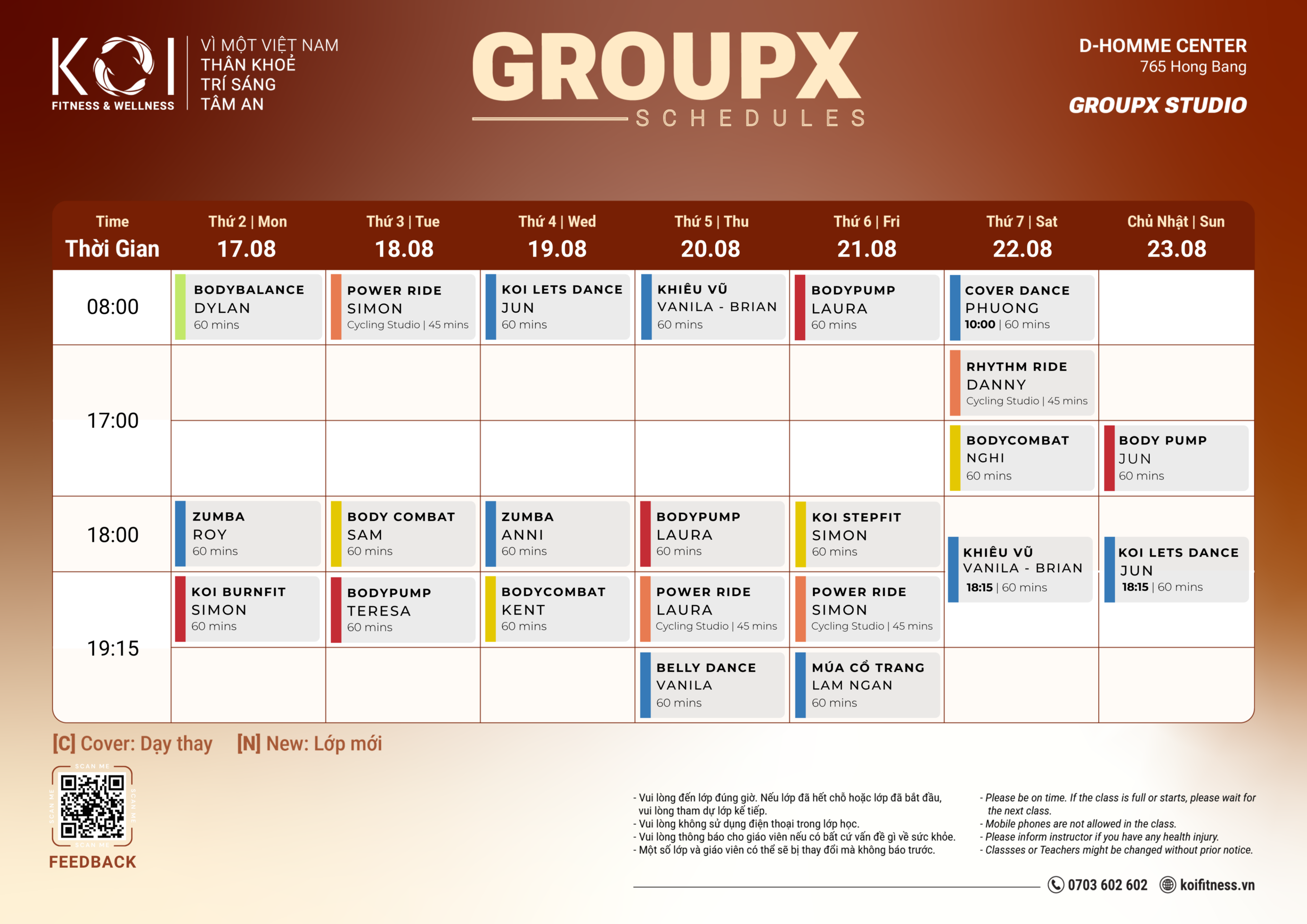 Lịch lớp D-Homme - Group X