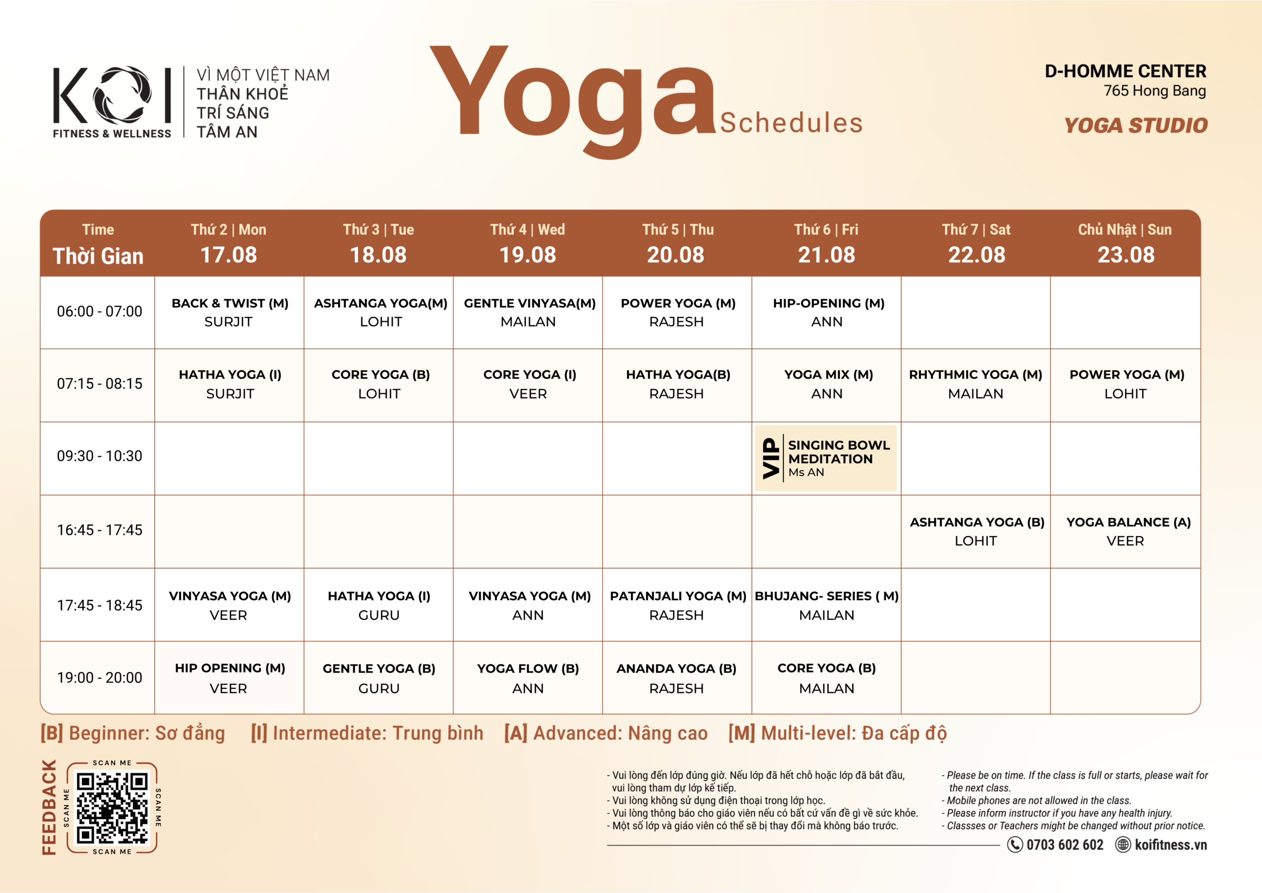 Lịch lớp D-Homme - Yoga