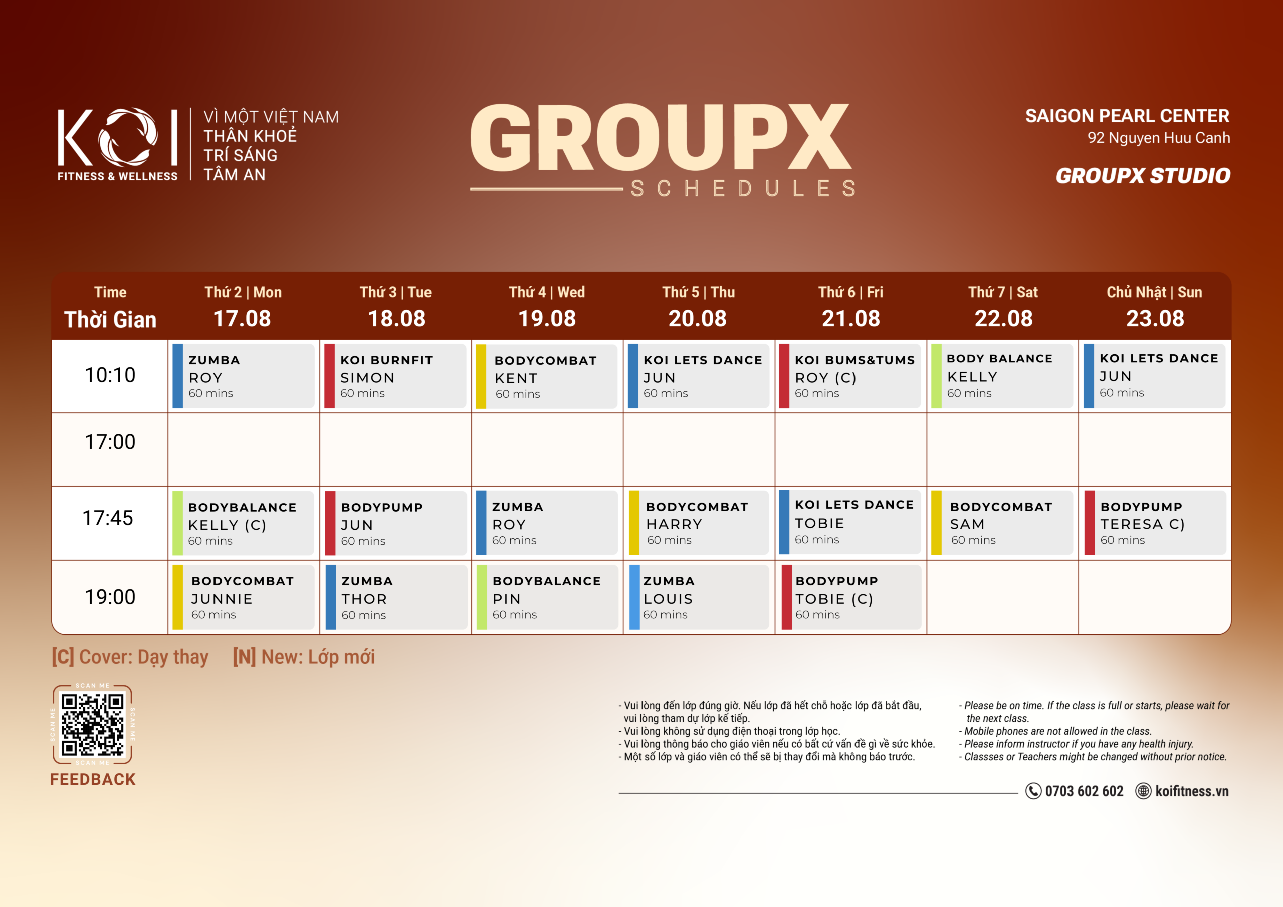 Lịch lớp Saigon Pearl - Group X