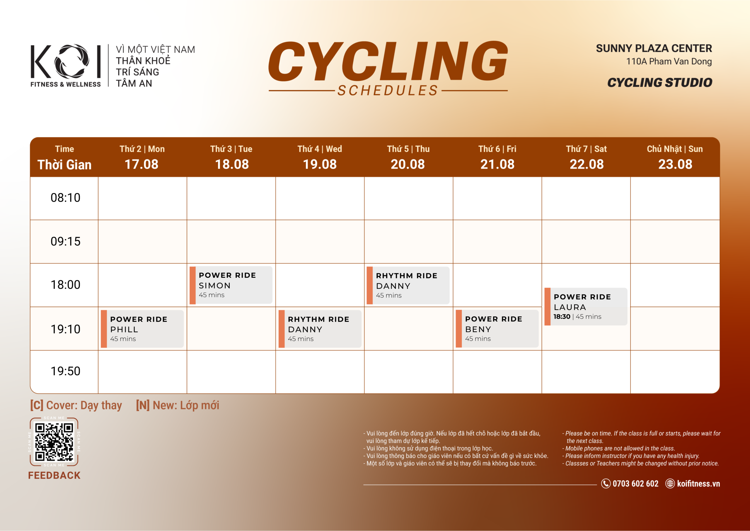 Lịch lớp Sunny Plaza - Cycling