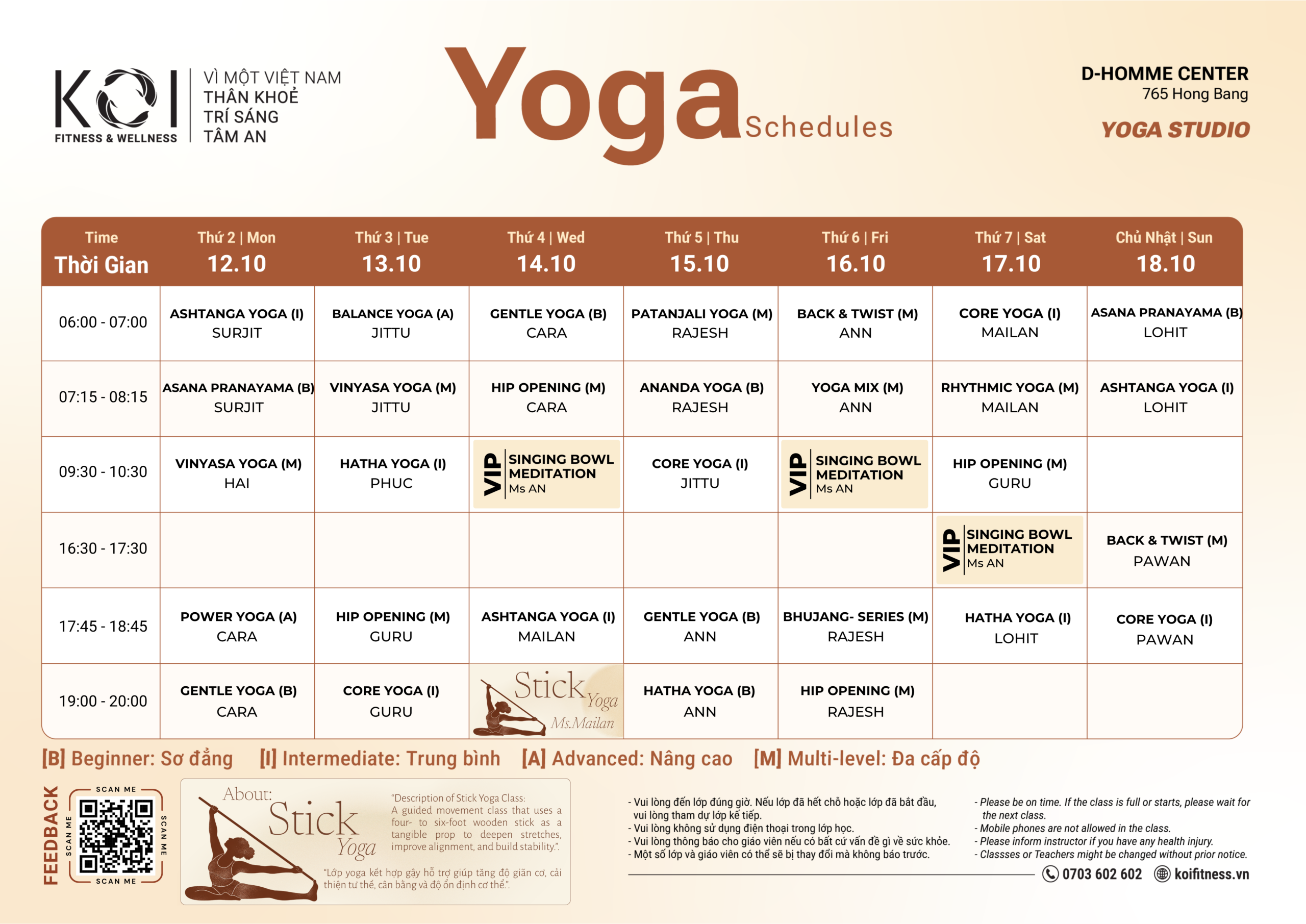 Lịch lớp D-Homme - Yoga