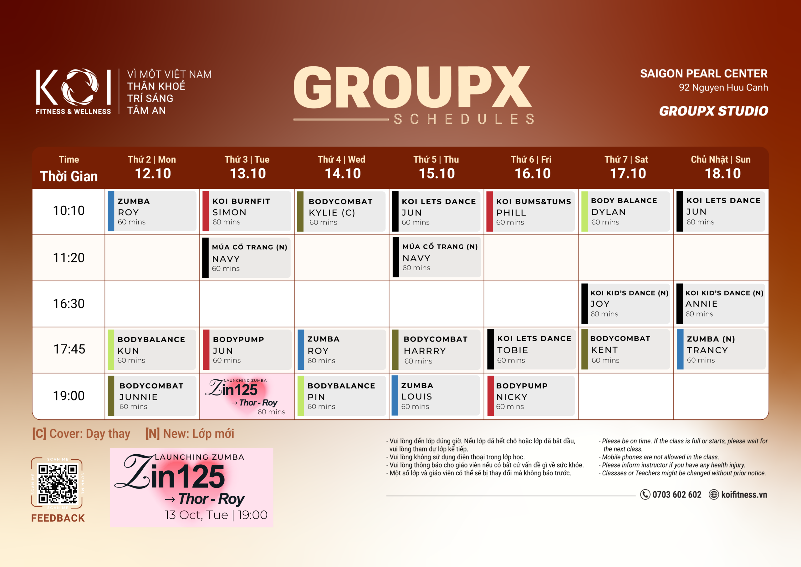 Lịch lớp Saigon Pearl - Group X