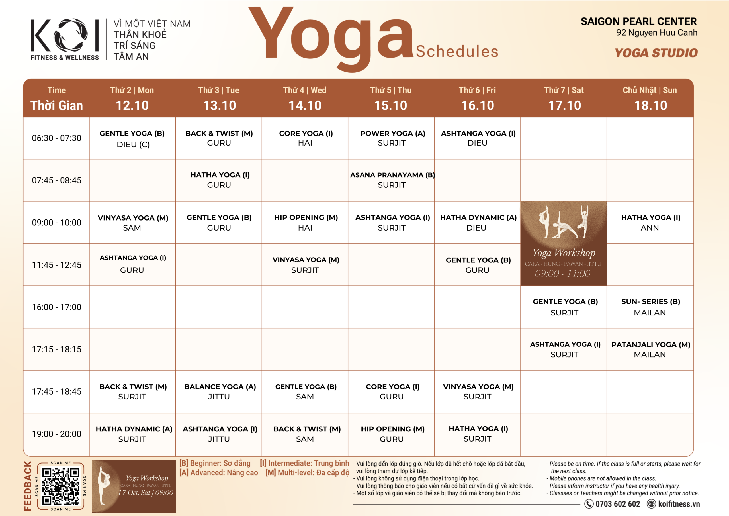 Lịch lớp Saigon Pearl - Yoga