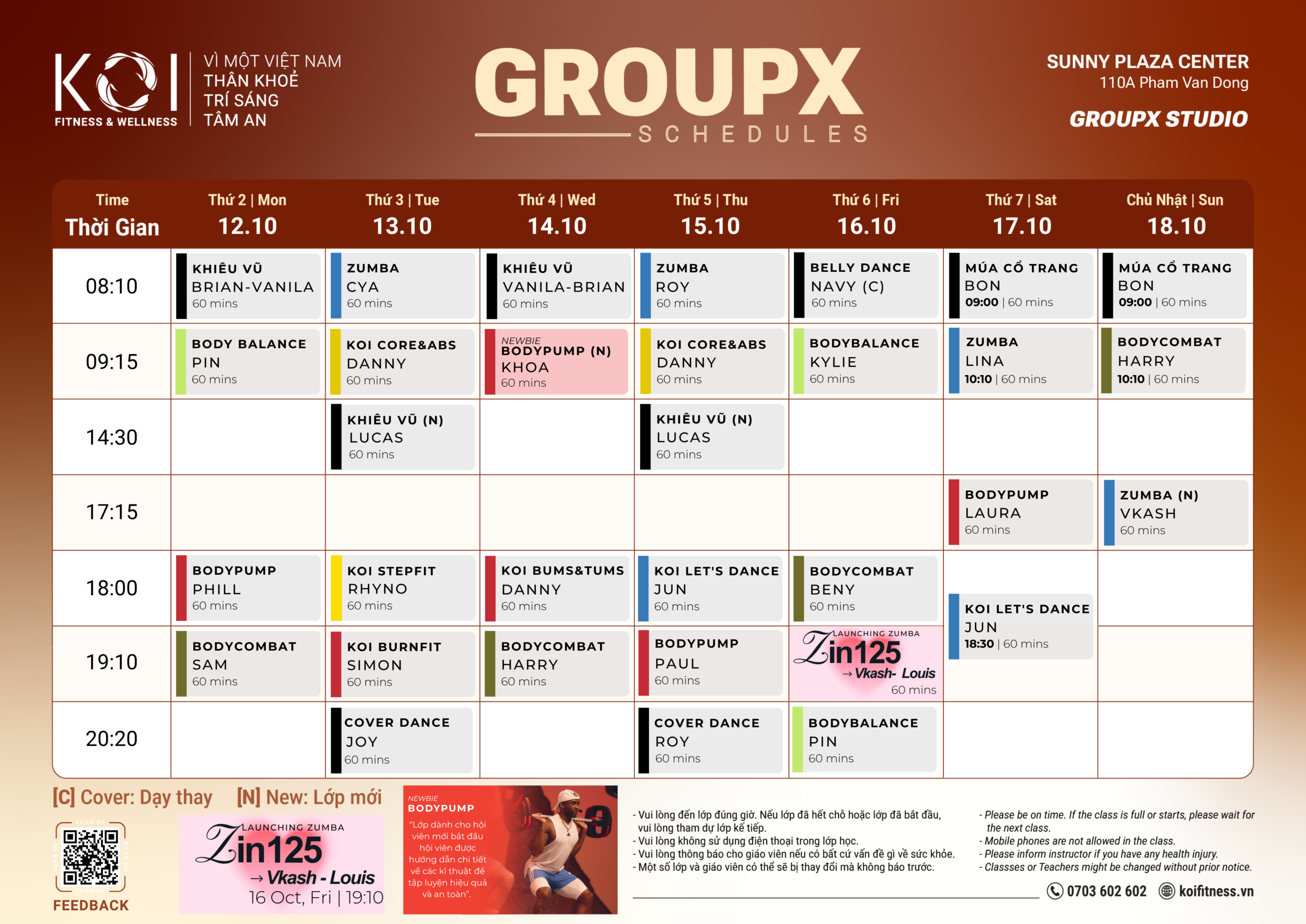 Lịch lớp Sunny Plaza - Group X